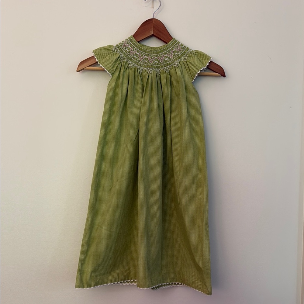 Orient Expressed Girls Green Gingham Smocked Bishop Dress Pink Floral Size 4